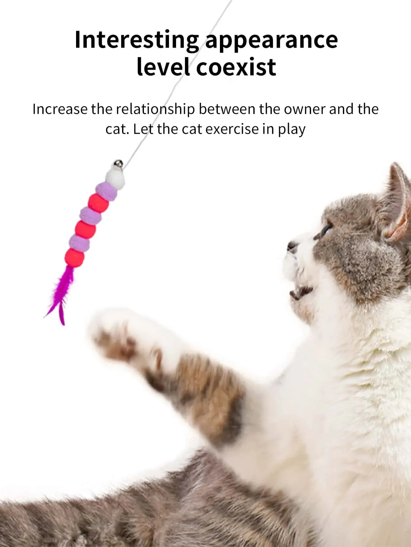 Interactive Cat Wand Toy – Faux Fur Bug Teaser Stick - Image 2