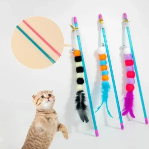 Interactive Cat Wand Toy – Faux Fur Bug Teaser Stick
