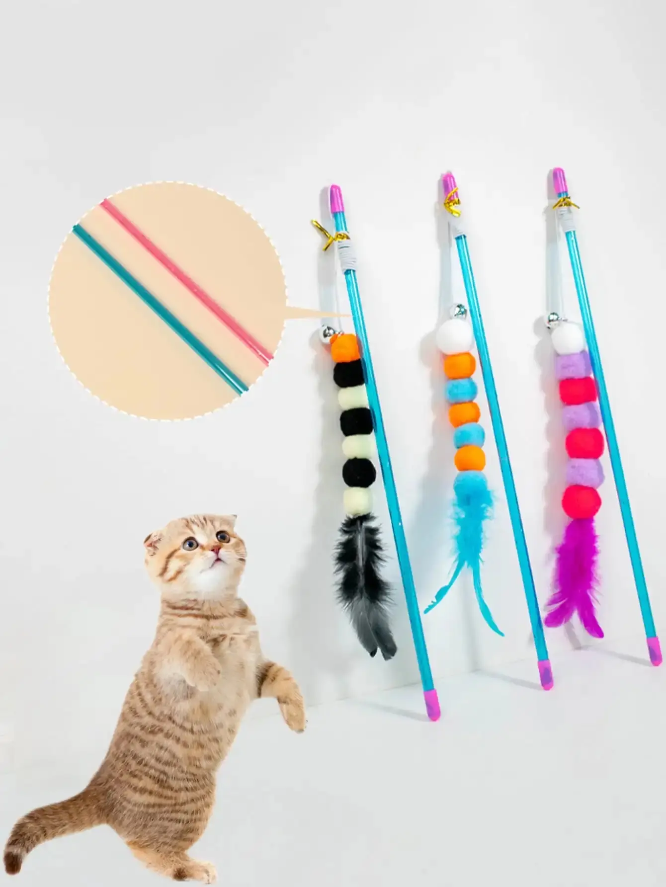Interactive Cat Wand Toy – Faux Fur Bug Teaser Stick