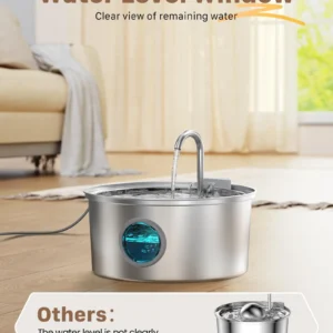 3.2L Stainless Steel Pet Water Fountain with Visible Water Window & Multi-Layer Filtration